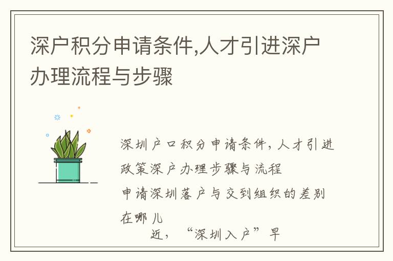 深戶(hù)積分申請(qǐng)條件,人才引進(jìn)深戶(hù)辦理流程與步驟