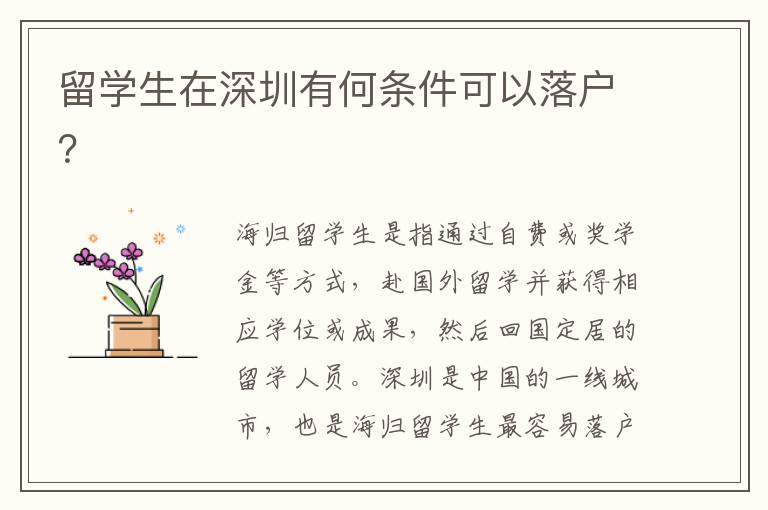 留學(xué)生在深圳有何條件可以落戶？