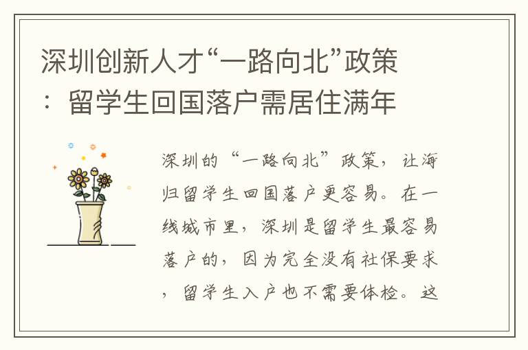 深圳創(chuàng)新人才“一路向北”政策：留學(xué)生回國落