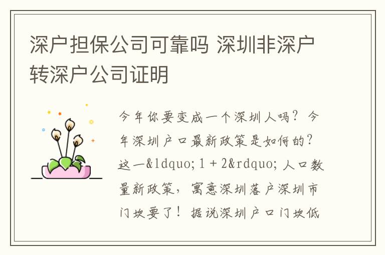 深戶擔(dān)保公司可靠嗎 深圳非深戶轉(zhuǎn)深戶公司證明