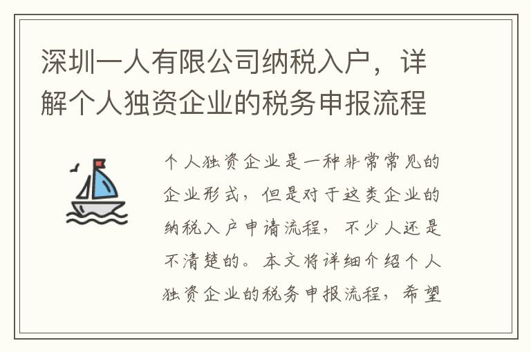 深圳一人有限公司納稅入戶，詳解個人獨資企業的稅務申報流程